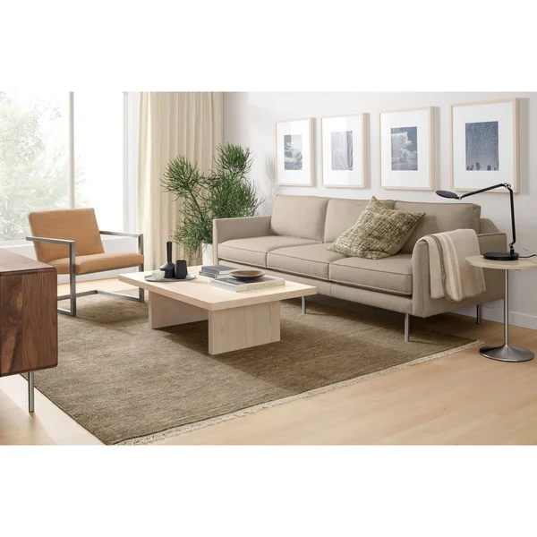 Room & Board - Modern Aria 27 Diameter 22H Round End Table, Walnut Top w/ Stainless Steel Frame Base
