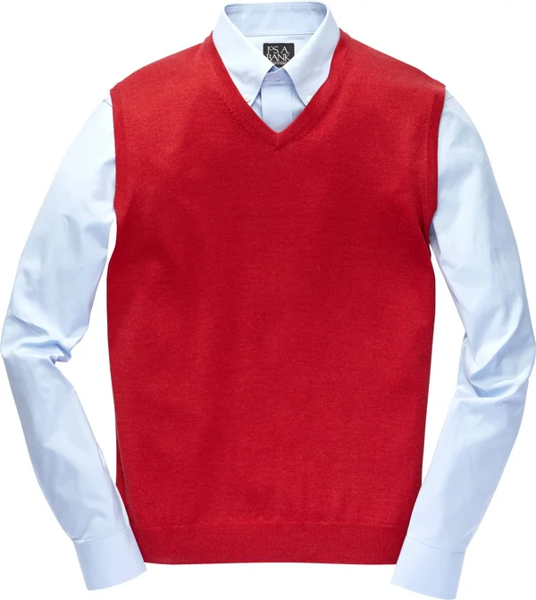 JoS. A. Bank Men's Traveler Collection Merino Wool Sweater Vest, Red, Small