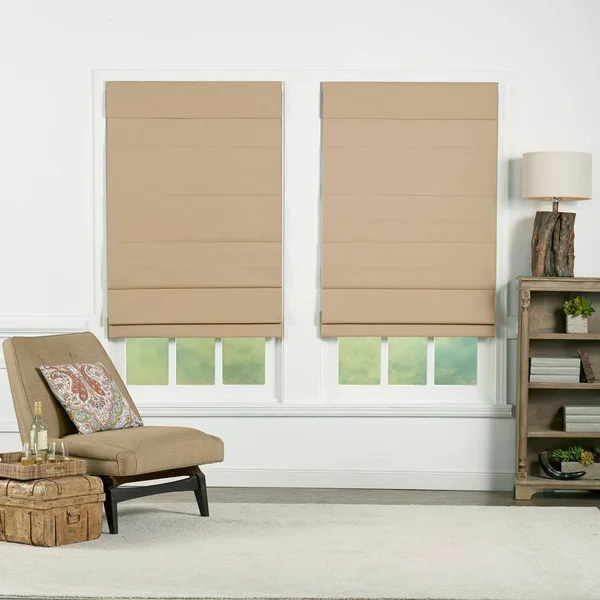 Perfect Lift Window Treatment Khaki Cordless Blackout Energy-Efficient Cotton Roman Shades 67 in. W x 72 in. L, Green