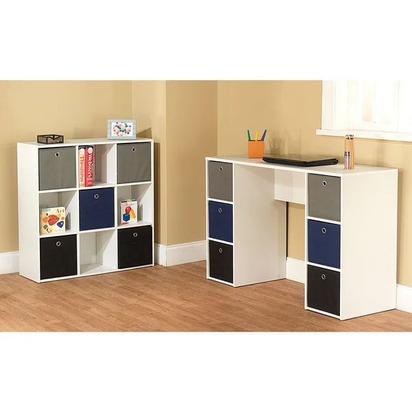 Target Marketing Systems Utility Collection Contemporary Bin Bookcase with Five Storage Bins and Four Cubbies - Designed for