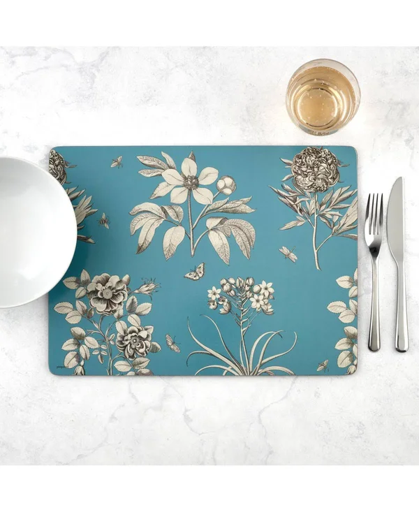 Pimpernel Sanderson Etchings and Roses Blue Placemats - Set of 4