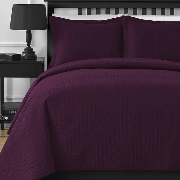Comfy Bedding Frame Thermal Pressing 3-Piece Oversize Coverlet Set - Plum - King