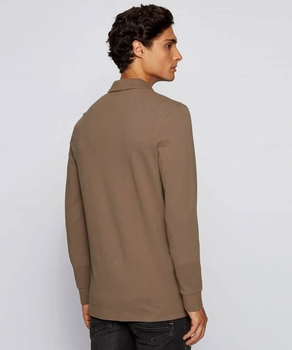 Boss Mens Passerby Beige Long Sleeved Polo Shirt
