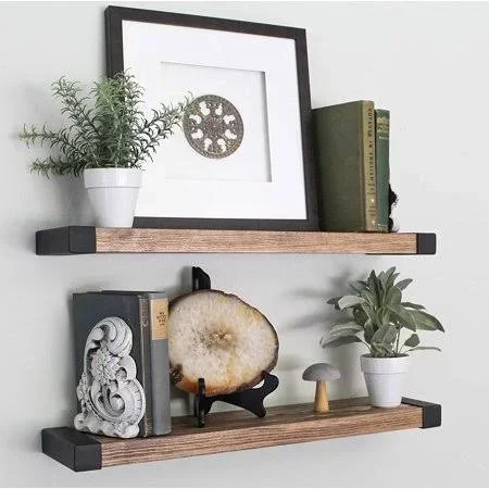 WG Willow & Grace Designs Floating Shelves - Wall Mounted, Modern Rustic All Wood Wall Shelves, Set of 2 for Bedroom, Bathroo