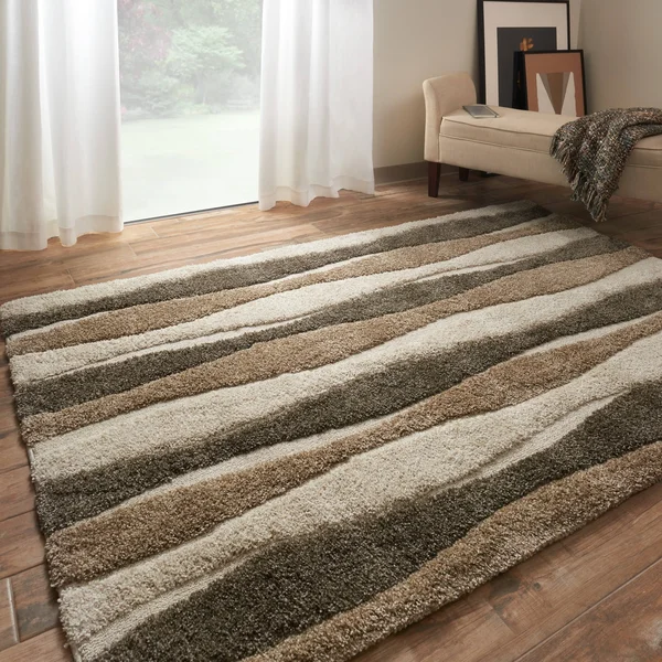 Alexander Home Julian Mid-Century Modern Wave Shag Area Rug - Neutral 7&7x22 x 10&6x22