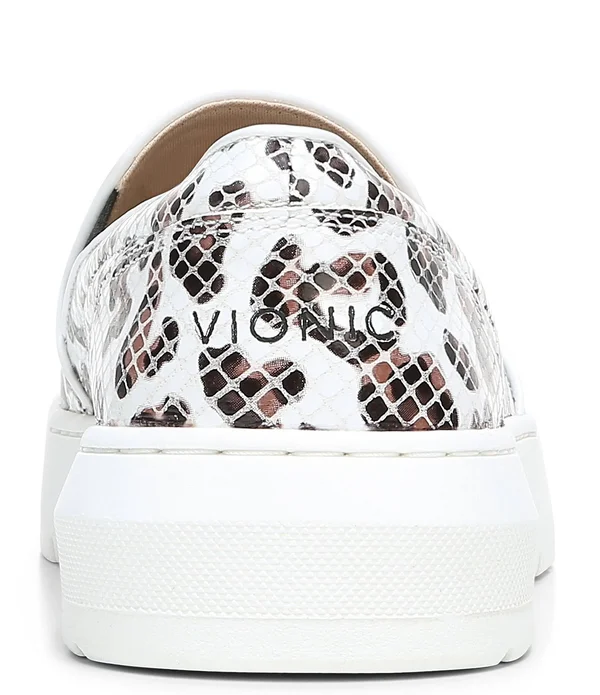 Vionic Dinora Leopard Snake Embossed Leather Slip-On Sneakers - 9M