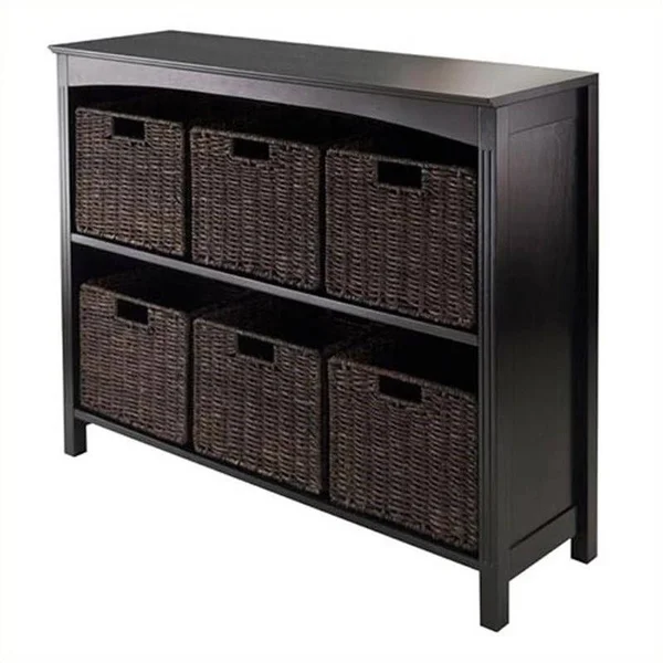 Pemberly Row 3-Tier Storage Shelf in Dark Espresso with 6 Baskets