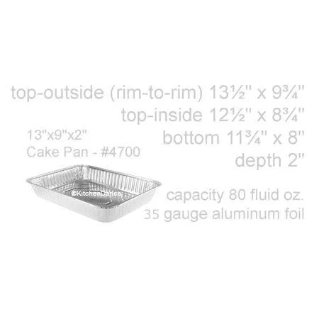 13 inchx9 inchx2 inch All-Purpose Disposable Foil Cake Pan - #4700nl, Silver