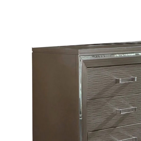 Textured Front 6 Drawer Dresser with Beveled Mirror TRIM - Silver