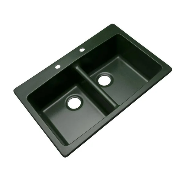 Mont Blanc Waterbrook Dual Mount Composite Granite 33 in. 2-Hole Double Bowl Kitchen Sink in Emerald - Green 79245Q
