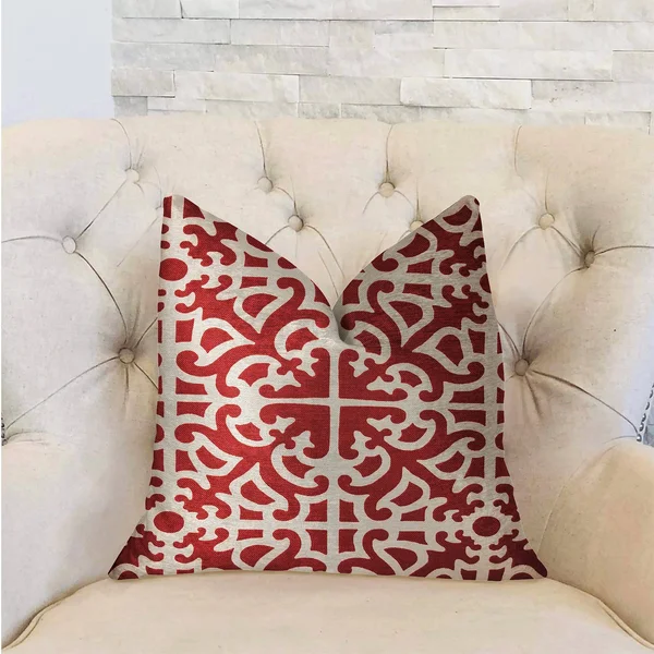 Plutus Red Romance Red and Beige Luxury Throw Pillow 20x22L x26x22W