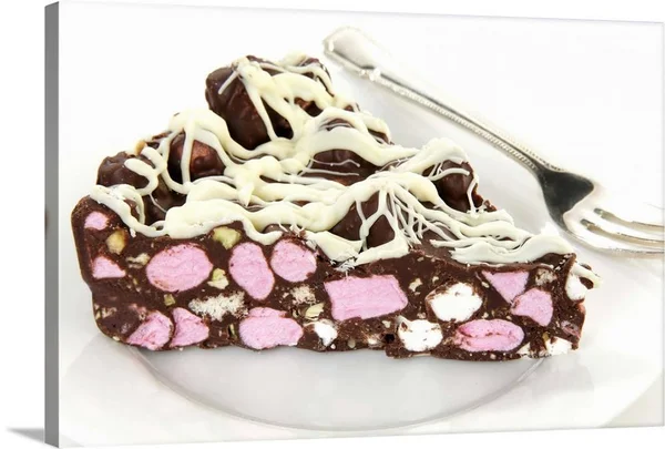 Slice of Rocky Road Chocolate Marshmallow Fridge Cake on White, Large Solid-Faced Canvas Wall Art Print, Great Big Canvas