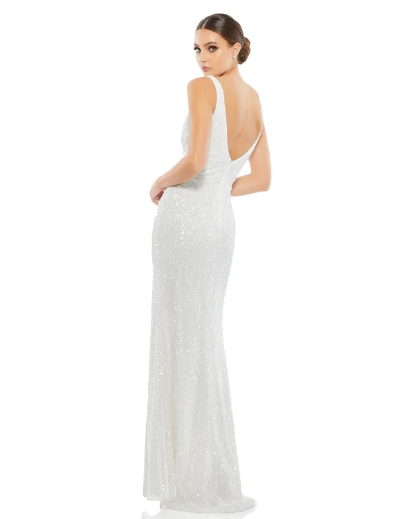 Mac Duggal Sequined High Slit Evening Gown Shimmering Gold, 8