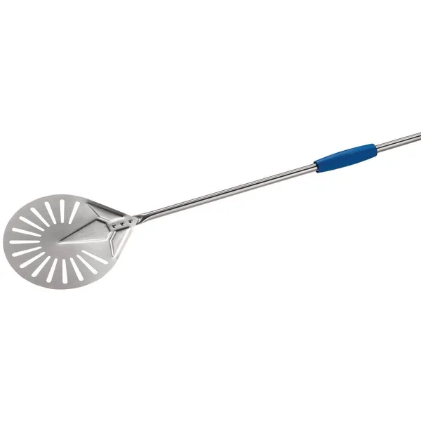 Gi Metal I-23F/75 Azzurra 9x22 Stainless Steel Round Turning Perforated Pizza Peel with 30x22 Handle