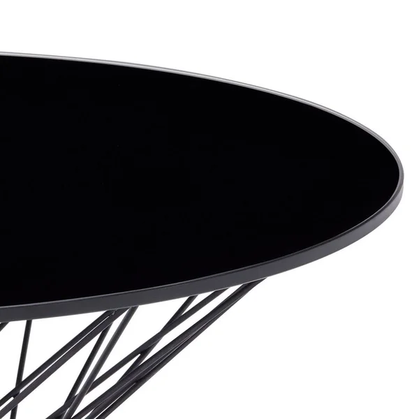 Zuri Modern Stratos End Table - Black Opaque Glass with Black Powder Coated Stainless Steel Base