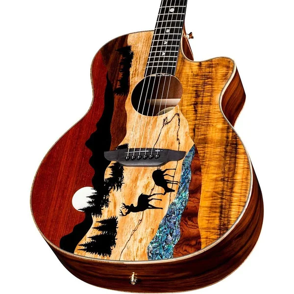 Luna Vista Deer Tropical Wood Acoustic-Electric Guitar with Case, Natural