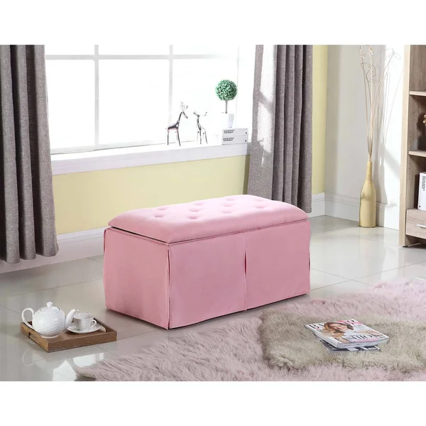 Ore International Microfiber Storage Bench with 2 Matching Ottomans, Pink