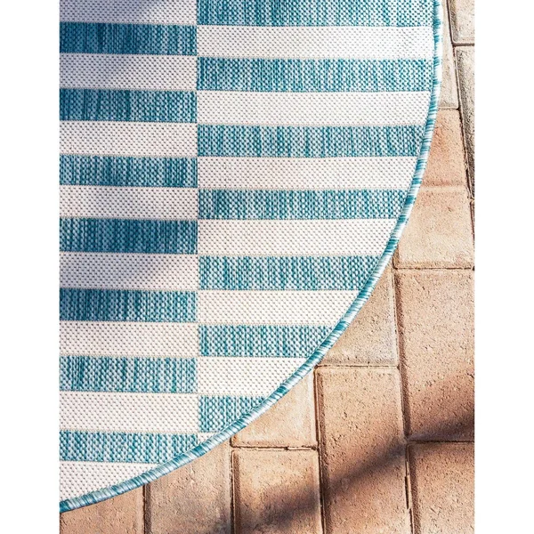 Outdoor Striped Light Aqua 8x11 Area Rug Indoor Outdoor Rug