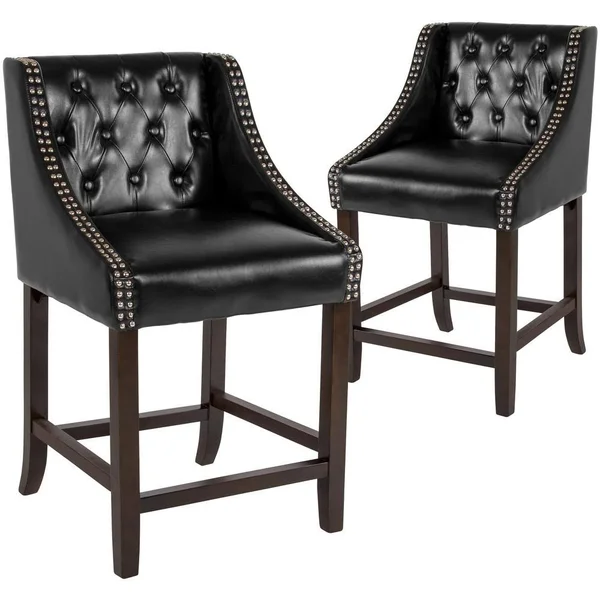 Carnegy Avenue 36 in. Black Leather Barstool (Set of 2)