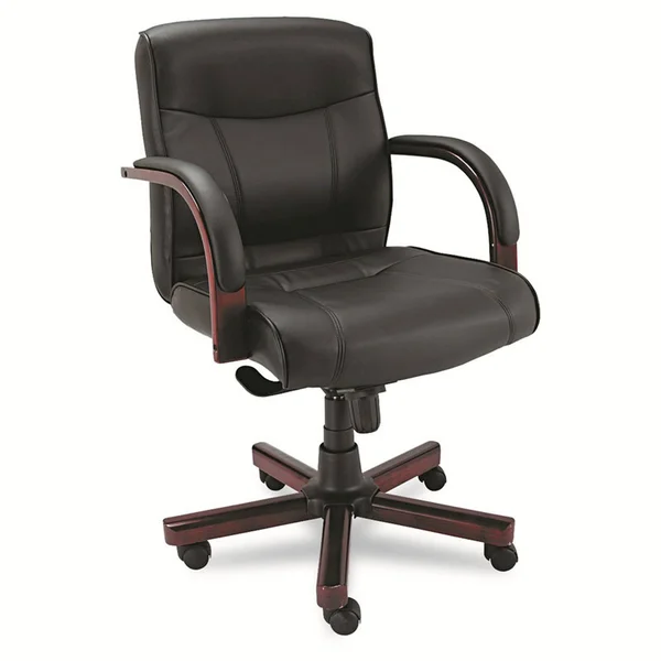 Alera Madaris Series Midback Knee Tilt Leather Chair Trim, Black/mahogany, 37.38" x 21.60" x 20.25"