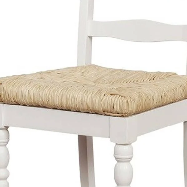 Benjara Wooden Counter Stool with Rush Woven Seat and Cut Out BACK, Beige and White