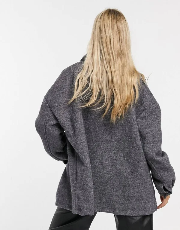 COLLUSION Faux Wool Shacket in Gray-Green