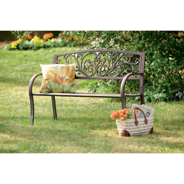 Evergreen 50 in. Blooming Metal Outdoor Garden Bench