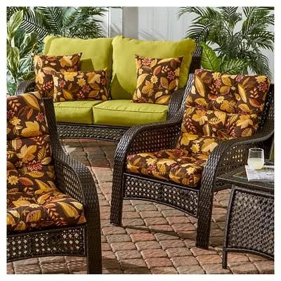 Greendale Home Fashions Outdoor High Back Chair Cushion (Set of 2), Timberland Floral, 44 x 22 x 5 In