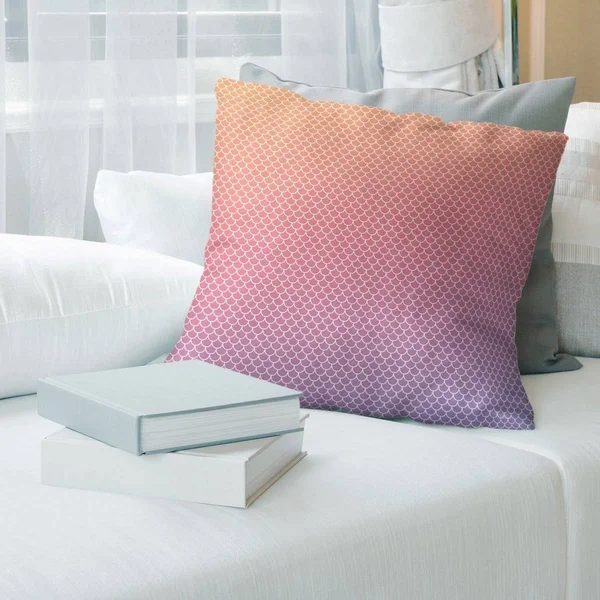 Porch & den Alsea Mermaid Scales Throw Pillow - 14 x 14 - Sunset Ombre - Polyester