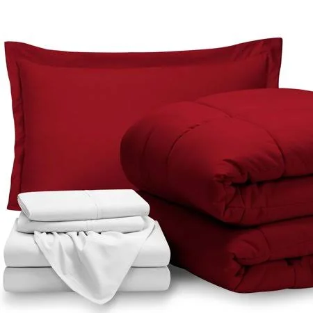 5-Piece Bed-in-a-Bag - Twin (comforter Set: Red, Sheet Set: White)