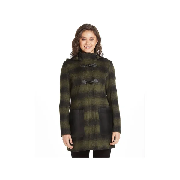 Women's Weathercast Hooded Wool Blend Toggle Coat - Size: Large, Green