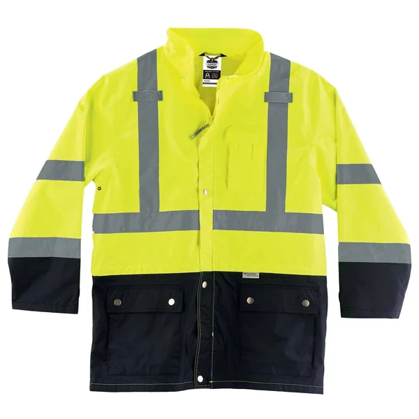 Ergodyne 8365BK Lime Type R Class 3 Black Front Rain Jacket