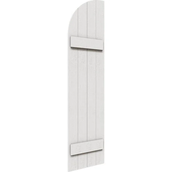 21 1/2 inchw x 45 inchh (23 inch Low Side) Rustic Four Board Joined Board-n-Batten Faux Wood Shutters w/Quarter Round Arch Top