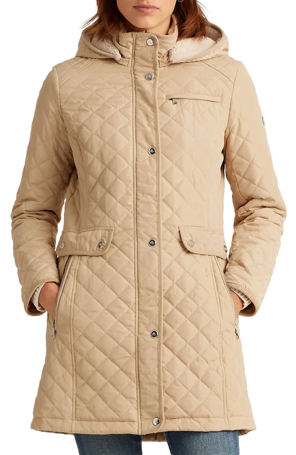 Lauren Ralph Lauren Big Small Diamond Quilted Coat w/ Hood Women's : Xs