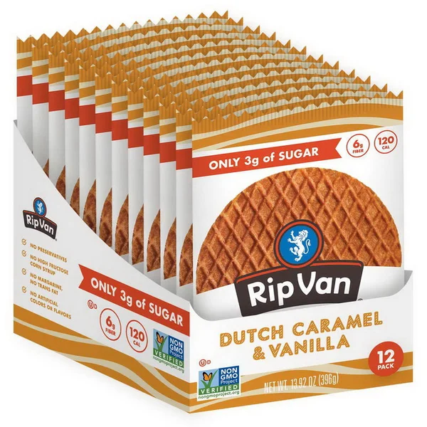Rip Van 3341 Wafels Low Sugar Dutch Caramel Vanilla Singles 48-1.16 Ounce - Price/Case