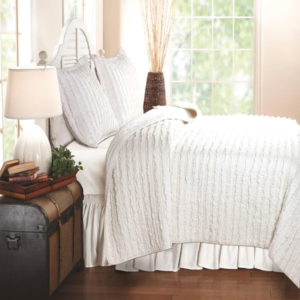 Greenland Home Ruffled Quilt Set - Twin, White