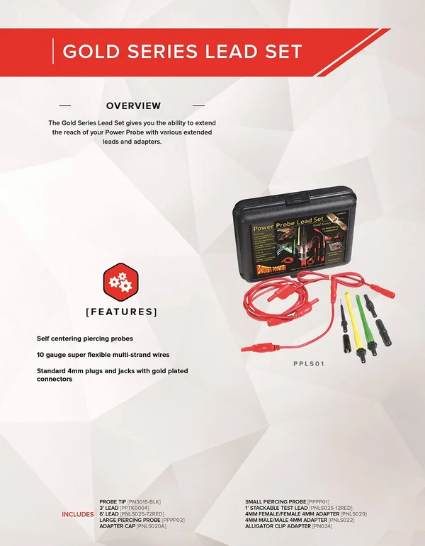 Power Probe Lead Set (ppls01) [Car Diagnostic Test Tool, Self-Centering Piercing Probes, Super Flexible Multi-Strand Wires, Gold