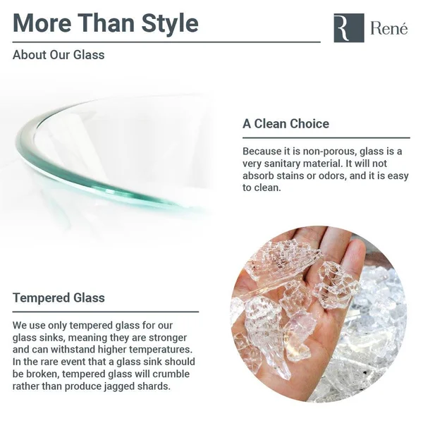 Rene R5-5008-R9-7003-C Foil Undertone Glass Vessel Sink with Chrome Vessel Faucet, Sink Ring, and Vessel Pop-Up Drain