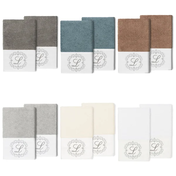 Linum Home Monica 2 Piece Embellished Hand Towel Set - white-L