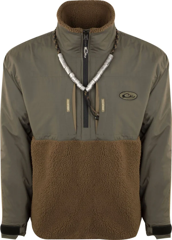 Drake Waterfowl Men's MST Guardian Flex Sherpa Fleece Eqwader ¼ Zip, Small, Green