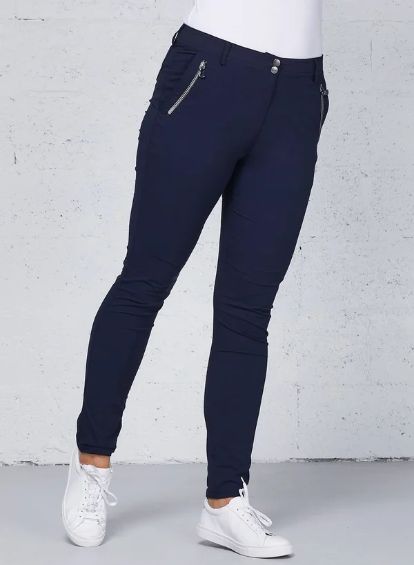 Gail Curvy High Waisted Zip Detail Pants, Khaki, L, Best Women's Travel Clothing