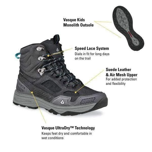 Vasque Breeze at UltraDry Hiking Boot - Kids& Magnet/Baltic - 6.0