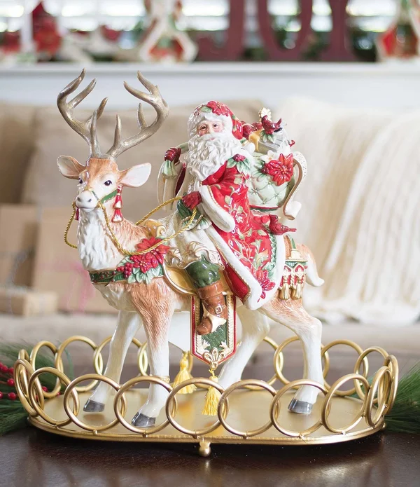 Fitz and Floyd - Cardinal Christmas Santa and Stag Centerpiece
