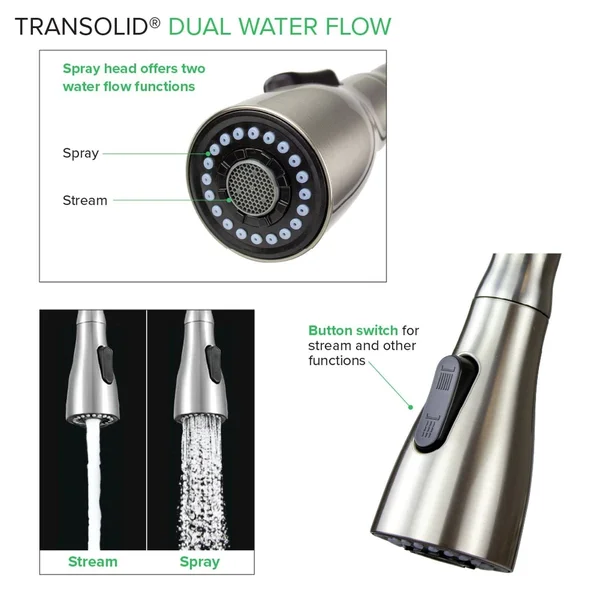 Transolid Single-Handle Utility Faucet with Dual Spray and Flex Neck in Brushed Nickel/Grey PF7509C