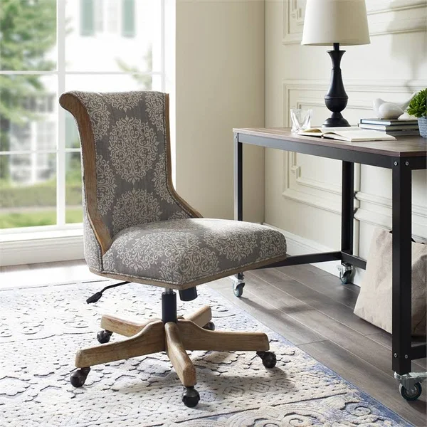 Linon Pearl Wood Upholstered Office Chair in Gray - CYMX1083