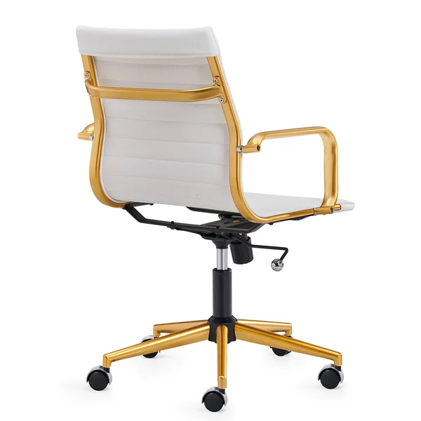 LUXMOD Adjustable Swiveling Goldtone Office Chair - White