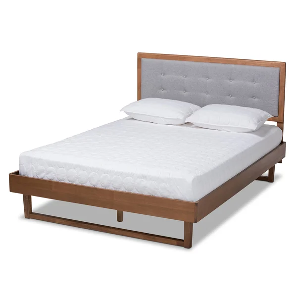 Baxton Studio Viviana Modern and Contemporary Light Gray Fabric Upholstered and Ash Walnut Finished Wood King Size Platform Bed