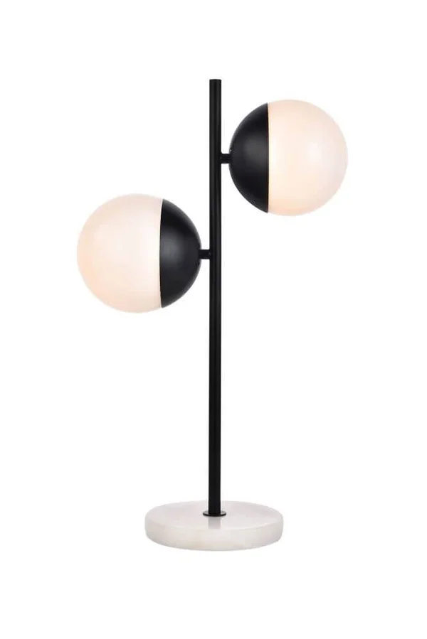 Mid Century Modern 2 Light Black Table Lamp with Frosted White Glass