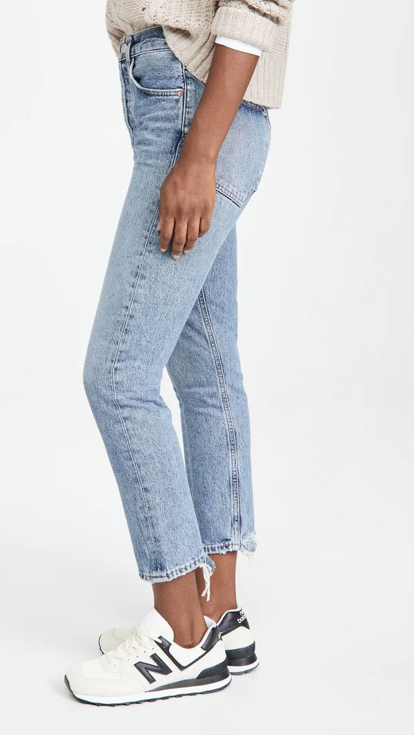 Agolde Riley High Rise Straight Crop Jeans - Blue - Cropped Jeans