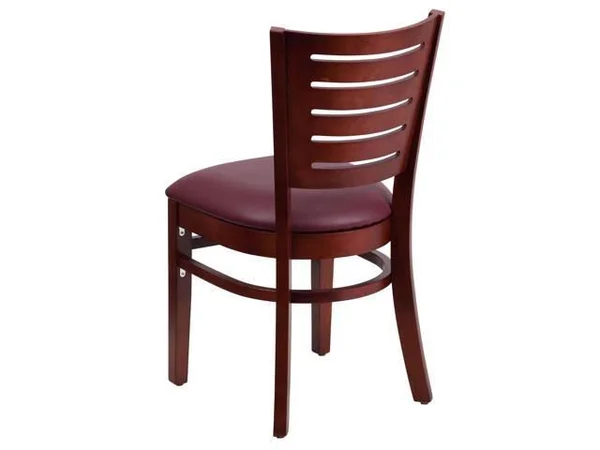 Darby Series Slat Back Mahogany Wood Restaurant Chair - Burgundy Vinyl Seat, Flash Furniture